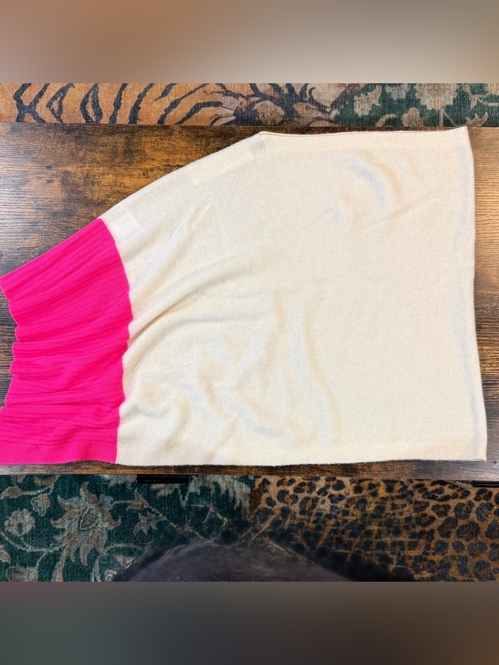 Golden Sun Cashmere Asymmetrical Poncho Wrap Scarf Hot Pink Cream One Size